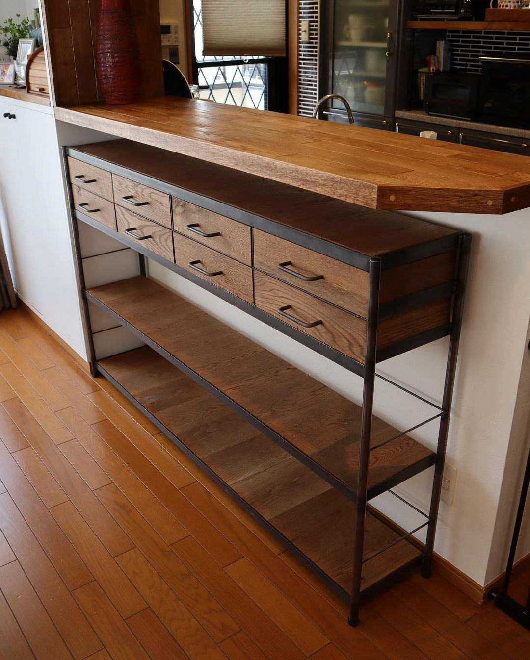 w-003 オークシェルフ / アイアンフレーム / キッチンチェスト