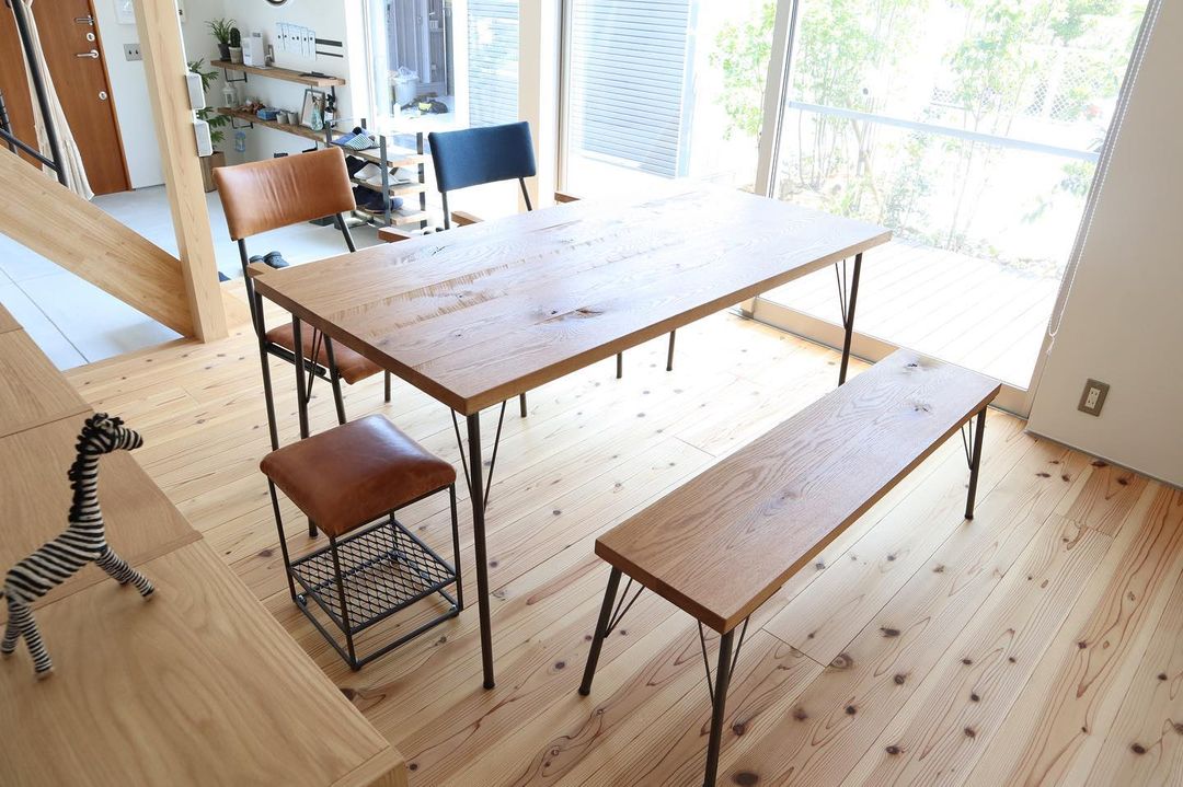 無垢材アイアンテーブル ダイニングテーブル ベンチ レアーチェア スツール