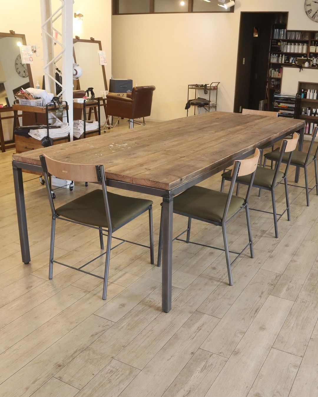 w-008 古材足場板3mテーブル / アイアンフレーム / アイアンダイニングチェア