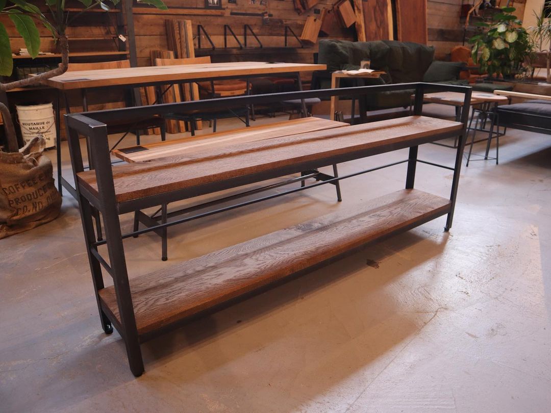 無垢アイアンブックシェルフ オーク無垢材