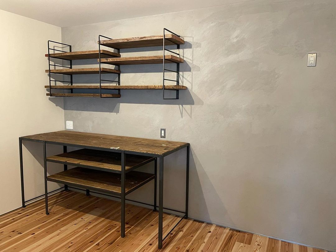 w-013 古材足場板キッチンシェルフ / アイアンウォールシェルフ / 吊り棚