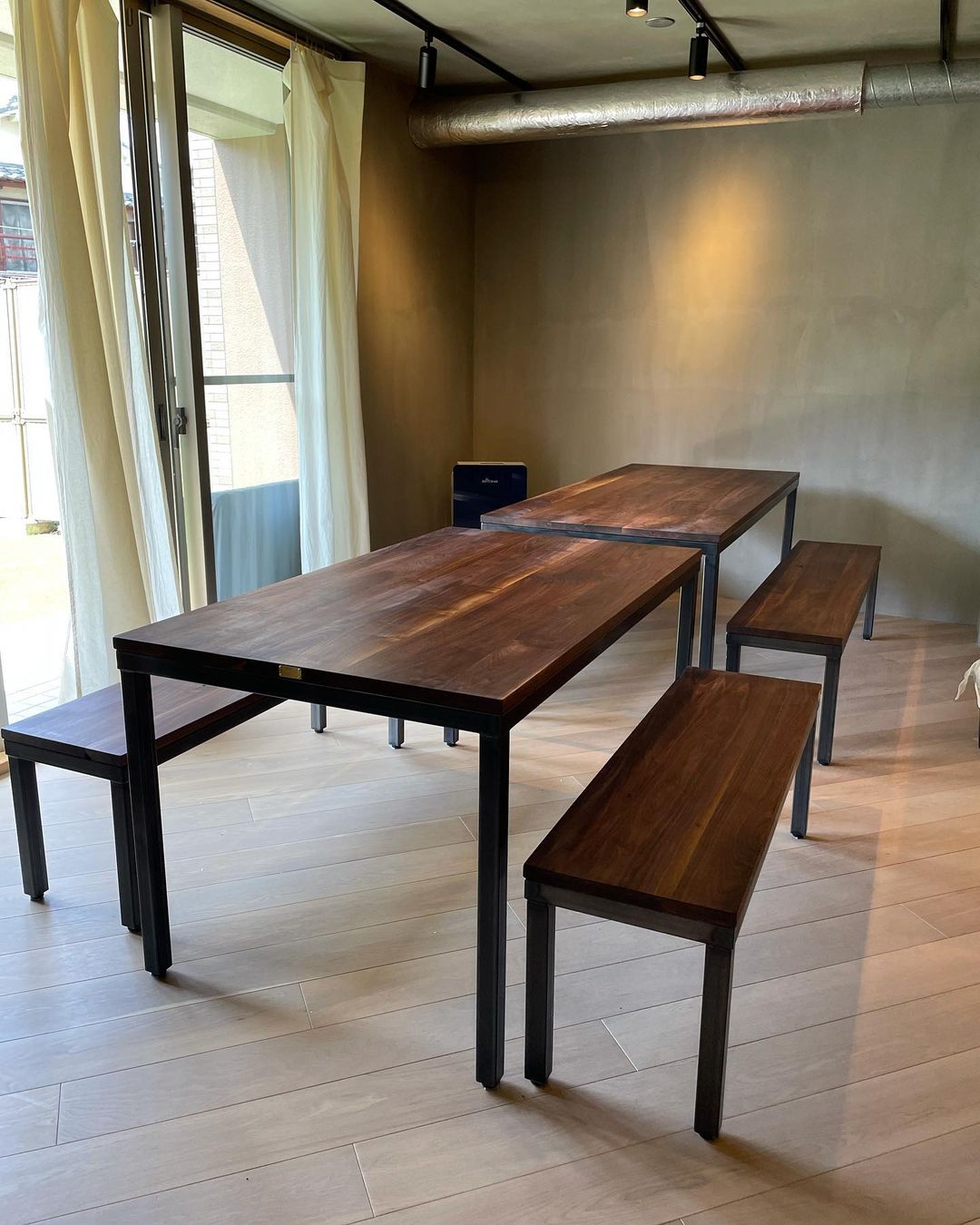 無垢アイアンダイニングテーブル ベンチ ウォールナット