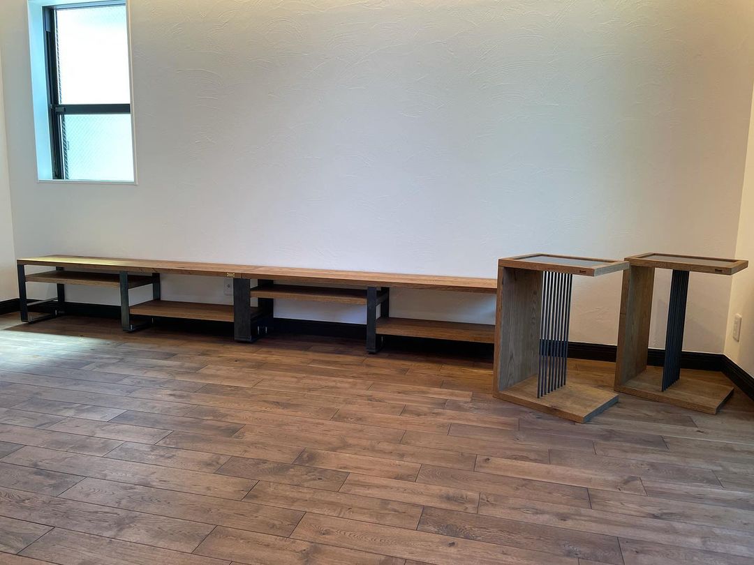 無垢オークとアイアンのテレビボード 2Wayサイドテーブル