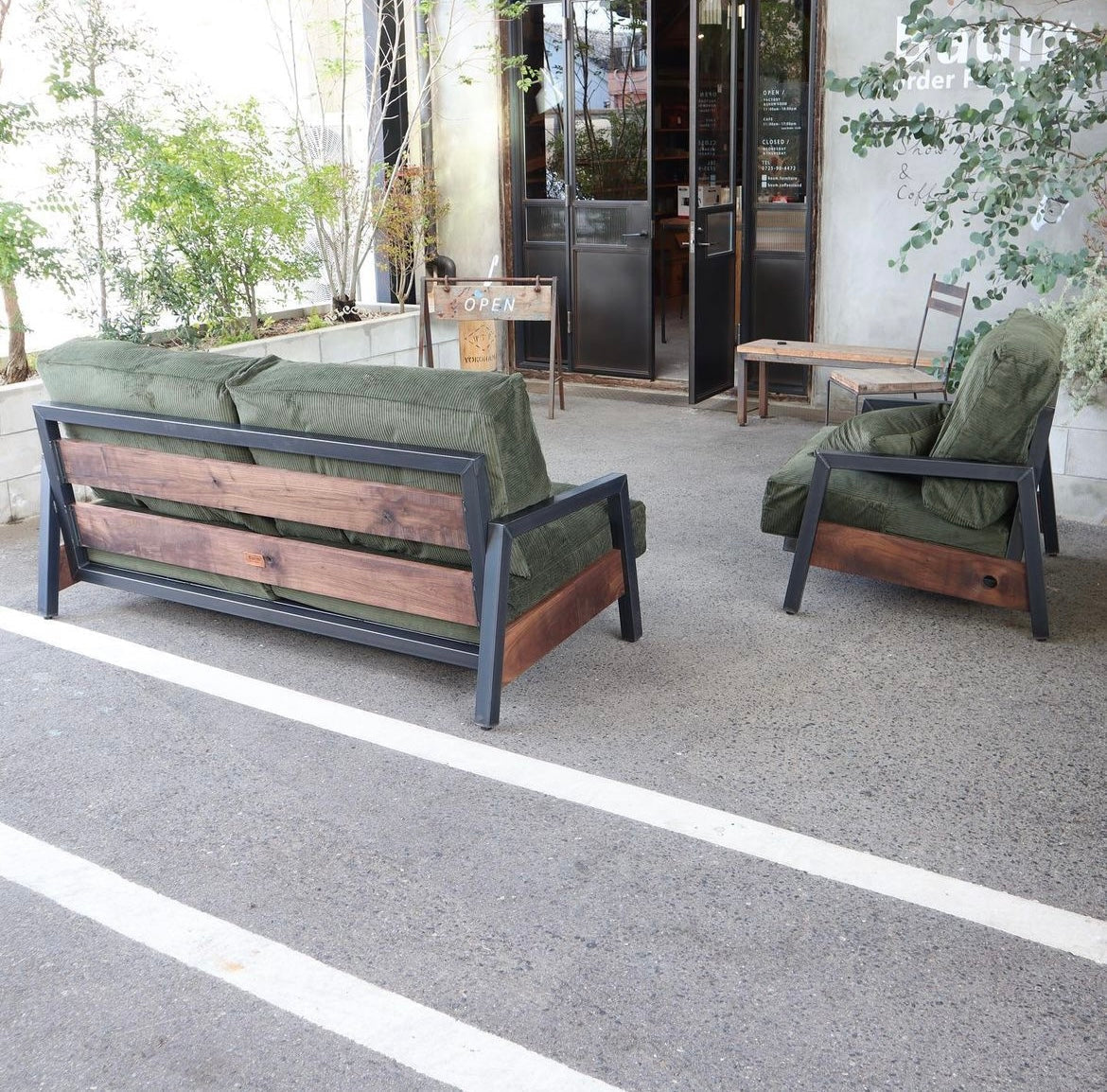 無垢材アイアンソファ コーデュロイ ウォールナット