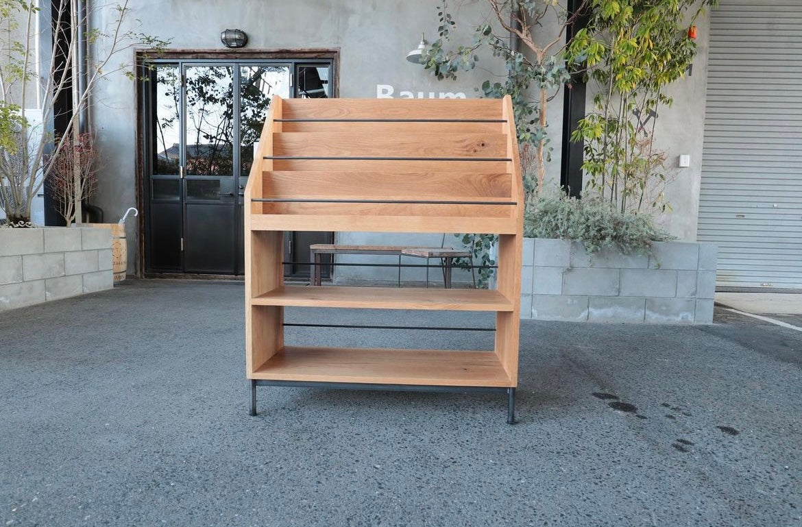 オークマガジンシェルフ オークマガジンラック 無垢材 アイアン レコードラック CDシェルフ