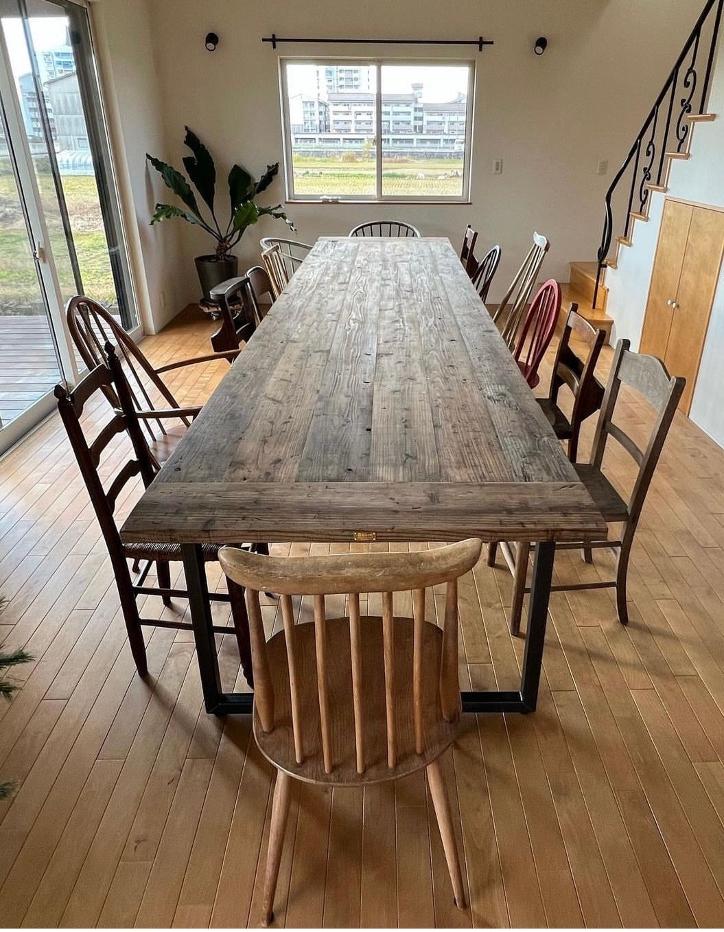 4m古材足場板ダイイングテーブル アイアン脚 テーブル