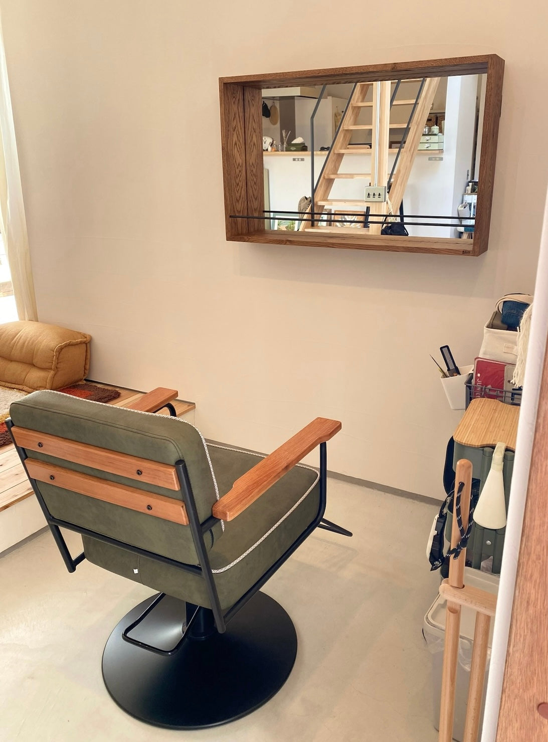 w-033 オーク壁掛けボックスミラー / アイアンブラケット / セット面ミラー