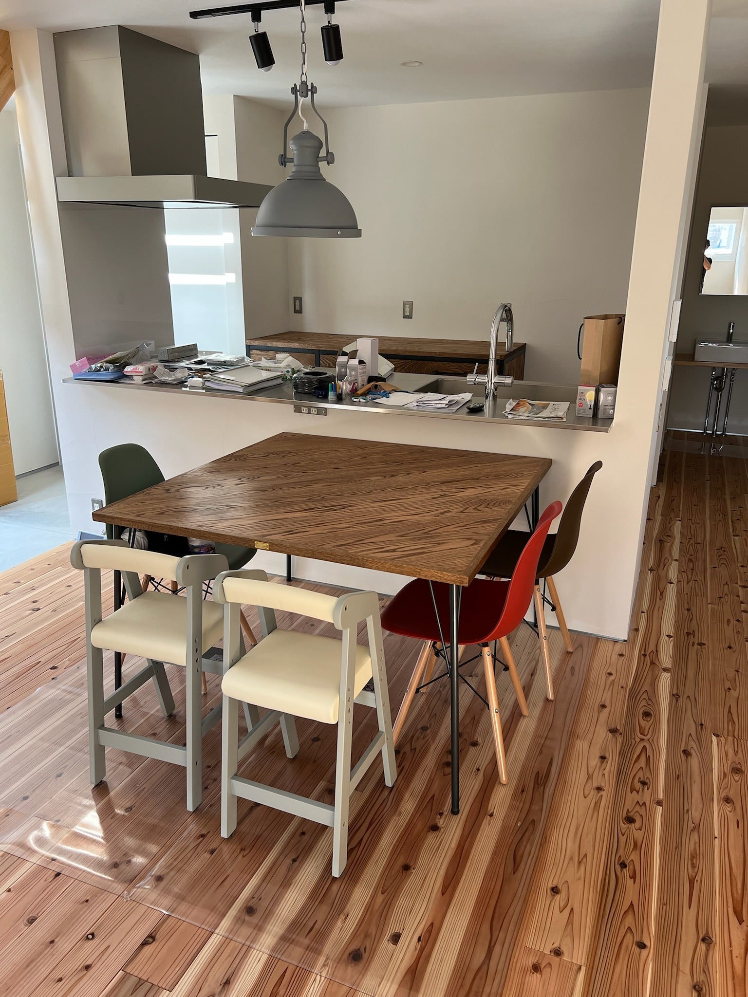 無垢アイアンダイニングテーブル オーク無垢材