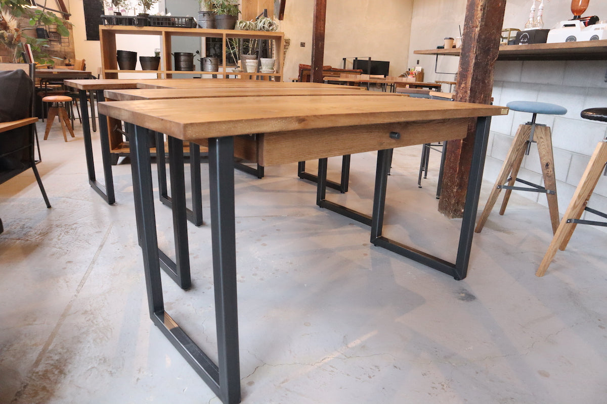 無垢アイアンデスク 引き出し オーク無垢材