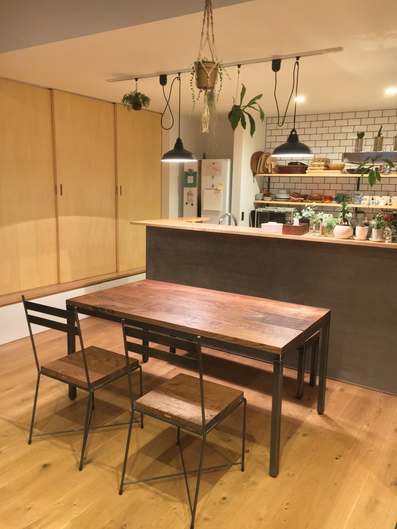 無垢アイアンダイニングテーブル ベンチ チェア オーク無垢材